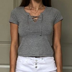 NWOT lace up crop top